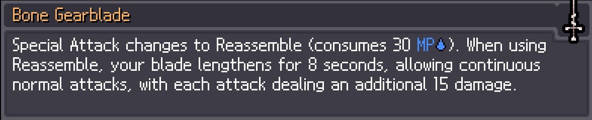 English Bone Gearblade tooltip from a community Steam guide