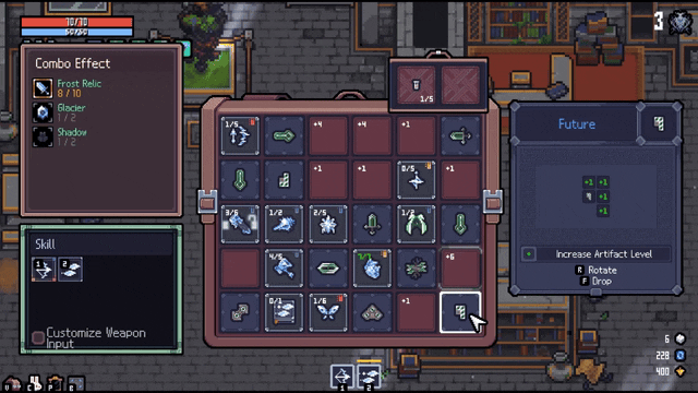 Official Sephiria gameplay showing Artifacts and Tablets arranged in the inventory